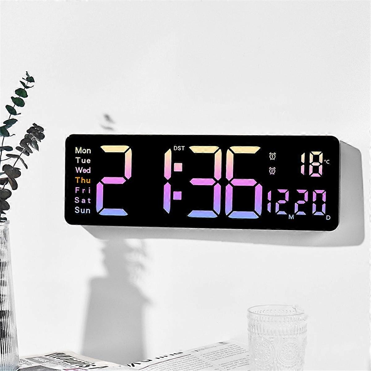 Digital Wall Clock Large Alarm Clock Remote Control Date Week Temperature Clock Dual Alarms LED Display Clock Cyan