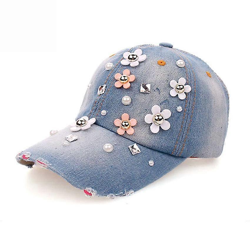 Floral Rhinestone Snapback Hat Gorra Denim Baseball Cap