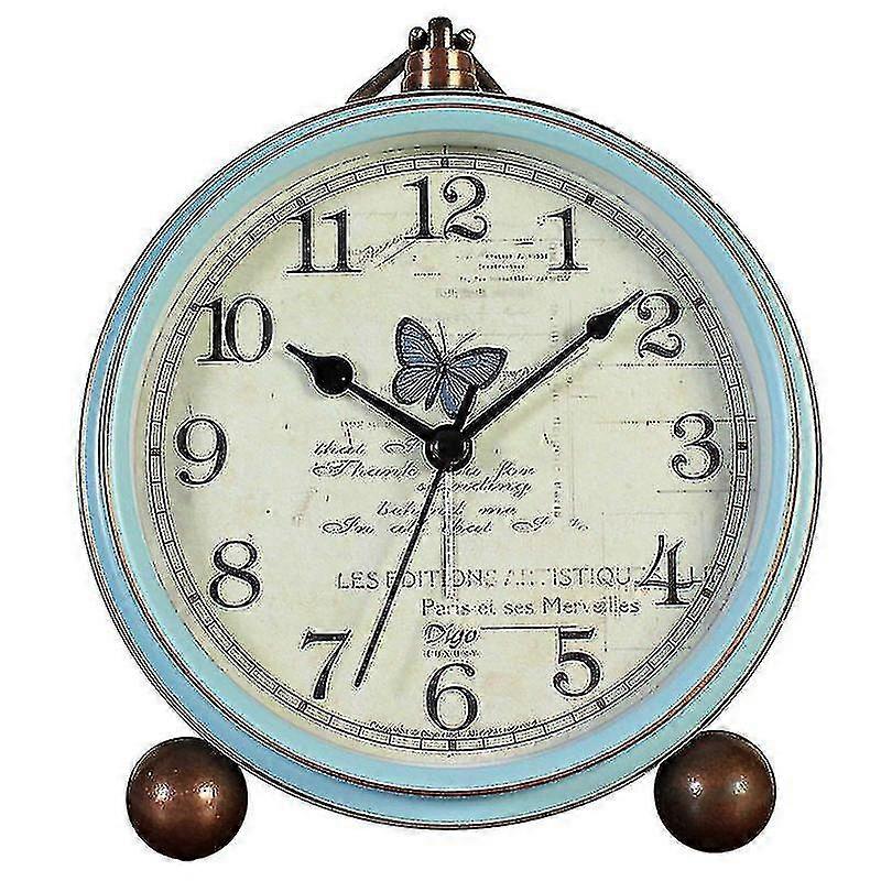 Table Clock Blue Non Ticking Retro Old Fashioned Style Alarm Clock, 5.2 Inch