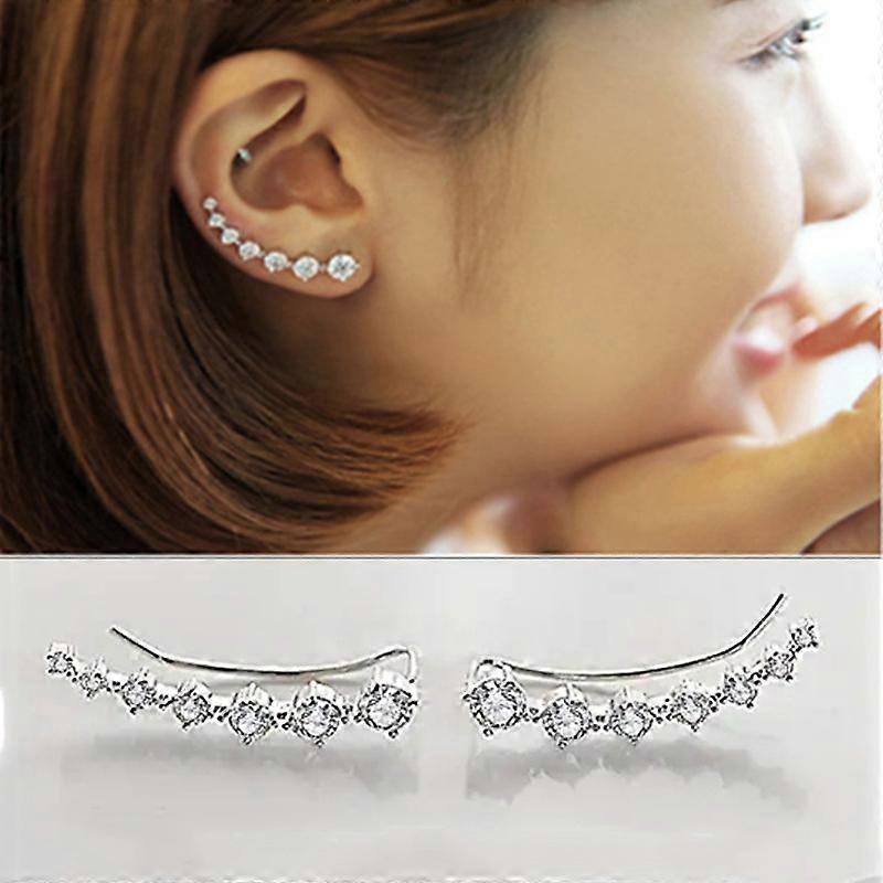 1 Pair S925 Sterling Silver Earrings Hypoallergenic Earring Seven 7 Diamonds One-piece Row
