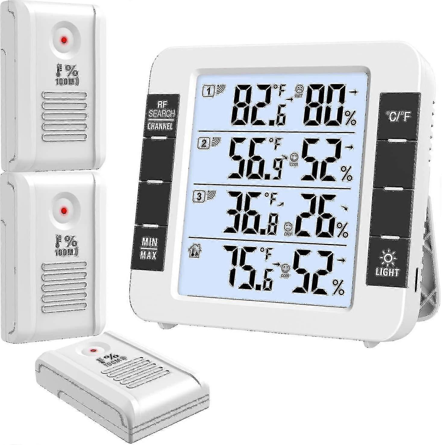 Best Indoor Outdoor Thermometer, Temperature Humidity Monitor With 3 Wireless Sensors, Hygrometer Meter Gauge With Lcd Backlight, Min/max Record For H