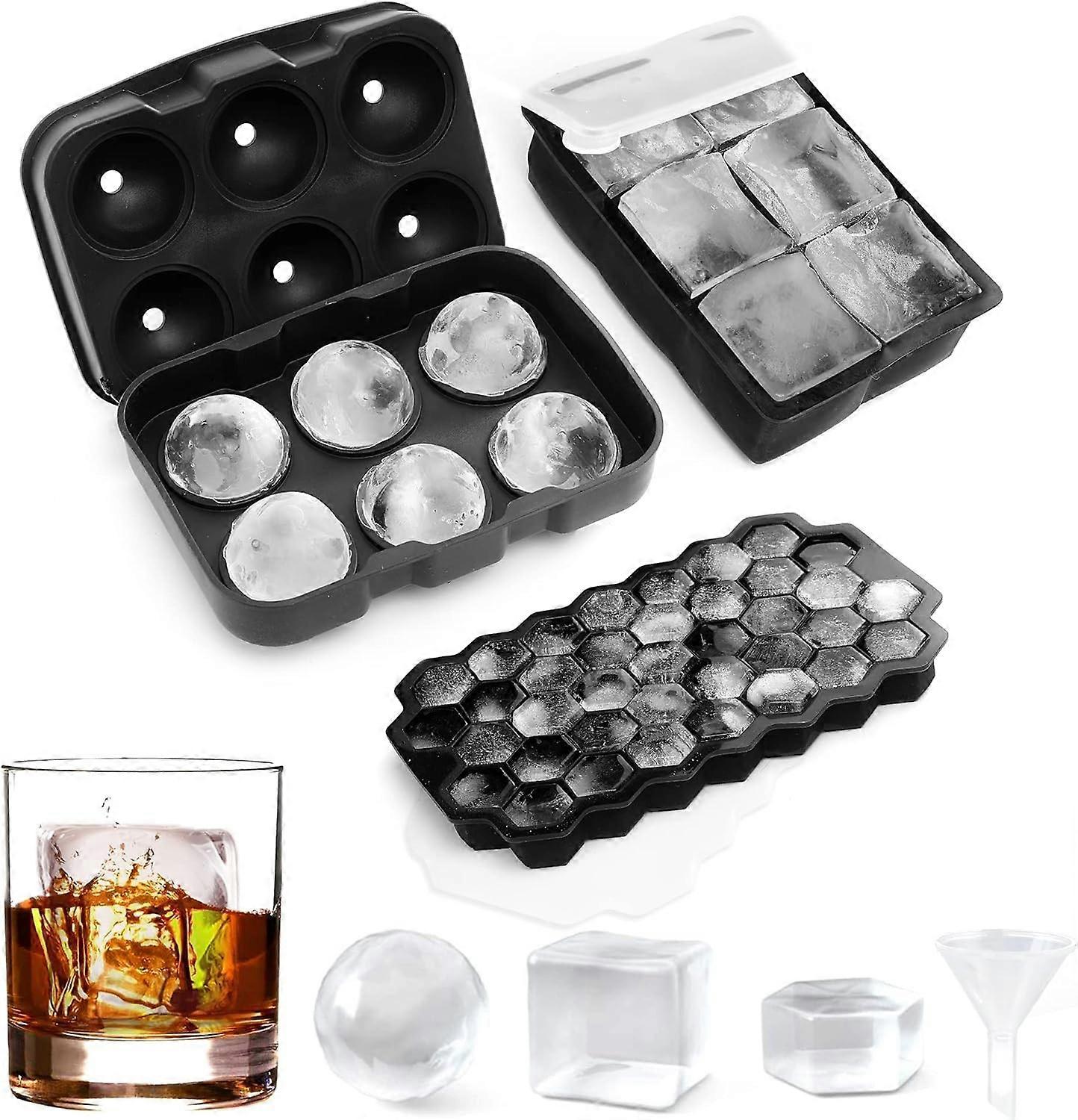 Combo Silicone Ice Cube Molds - Set of 3, Spherical Ice Cube Molds, Large Cubes