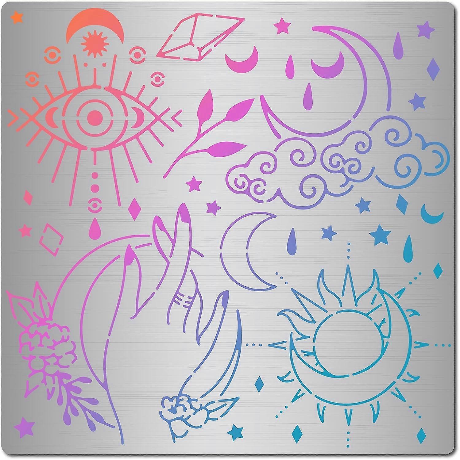 6.3 Inch Tarot Stencil Moon Pattern Demon Eye Templates Sun Card Reusable Templates Stainless Steel Drawing Painting Stencils Template for Painting on