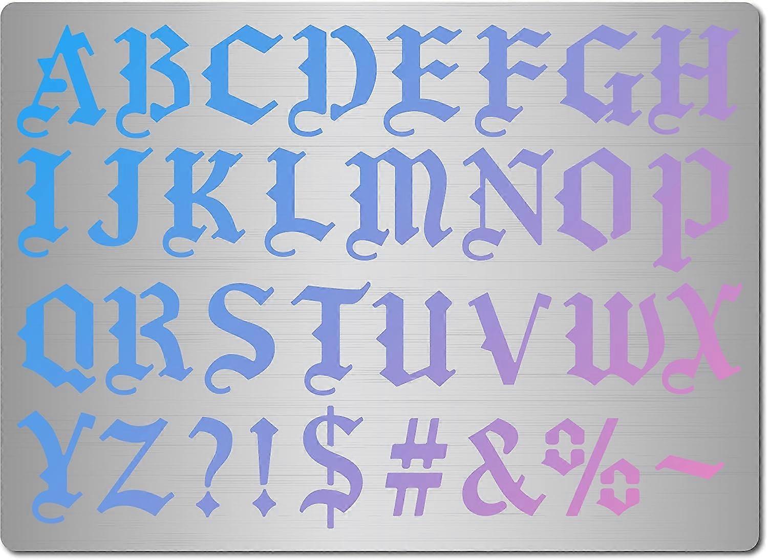 Gothic Font Lettering Stencils Old English Font Stainless Steel Stencils Reusable Alphabet Metal Stencil Journal Tool for Writing Painting Wood Burnin