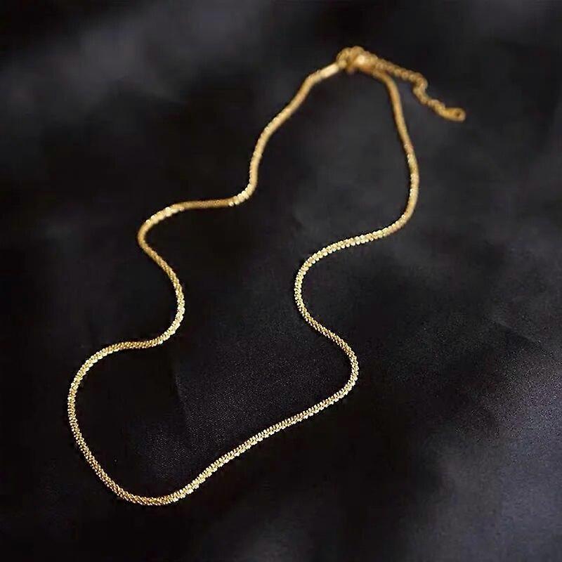 Minimalism Sparkling Glitter Clavicle Chain Necklace for Women Men Delicate Brilliant Light Silver Plated Basic Chain Collares