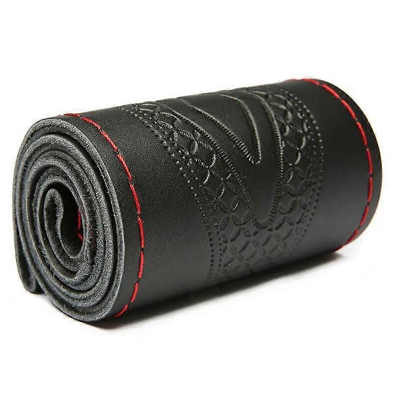 Genuine Leather Car Steering Wheel Cover Fashion Embossed Cowhide Steering-wheel Wrap Braid With Needle Thread 38cm
