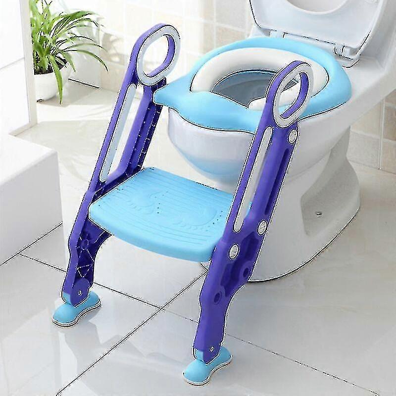 Adjustable And Foldable Baby Ladder Toilet Seat With Padded Seat, Wide Step Max Load 75kg Purple+blue