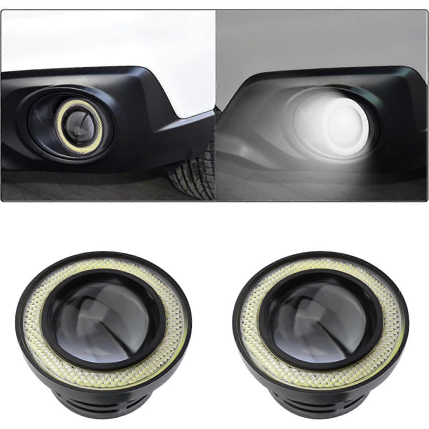 Angel Eye Halo Fog Lights for Cars,Super Bright LED Fog Lights Assembly Car Decor with COB Aperture,Universal Daytime Running Light Bulb Car Accessori