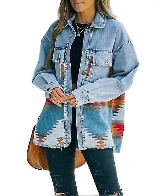 Women's Shirts Printed Shacket Long Sleeve Button Shirt Jacket