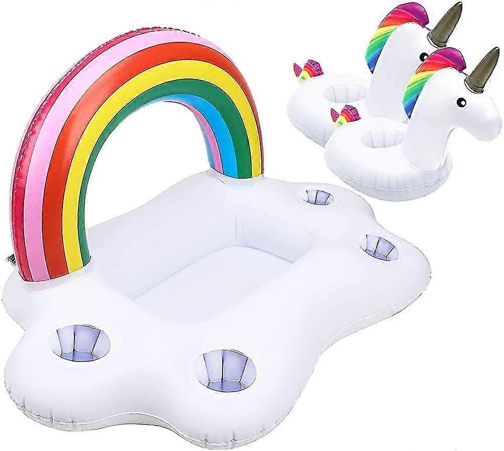 1 Pieces Inflatable Rainbow Cloud Inflatable Drink Holder + 2 Pieces Unicorn