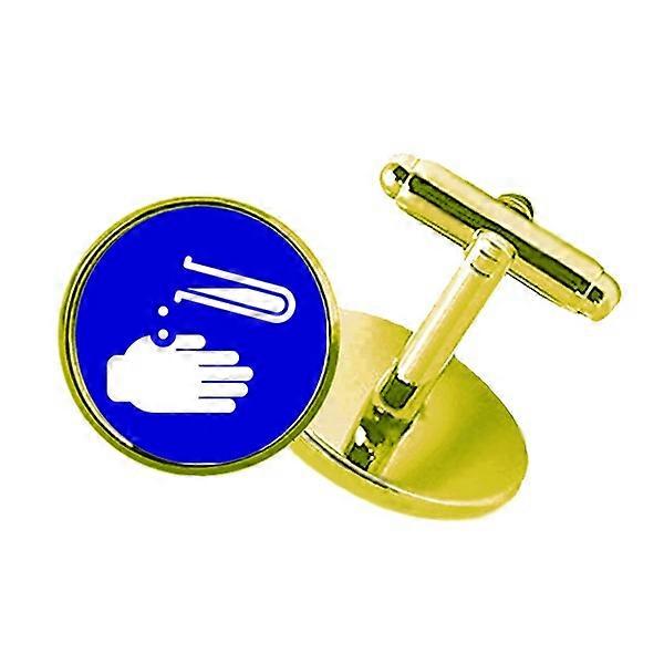 腐食ブルースクエア警告マークスタッズ付きビジネスメタルカフリンクスゴールデン