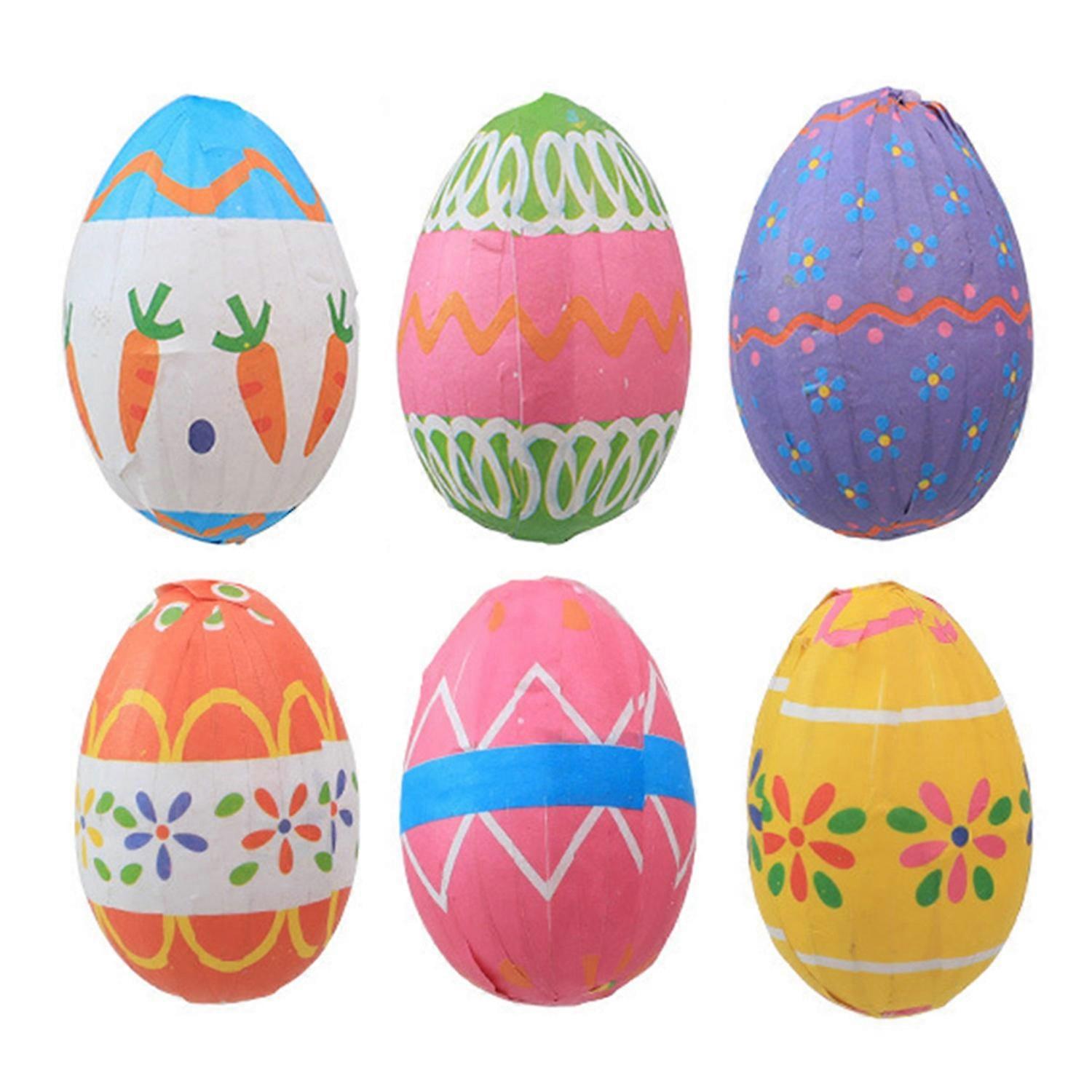 6Pcs Colorful Foam Easter Egg Hanging Decorations with Lanyard Exquisite Patterns Durable Material