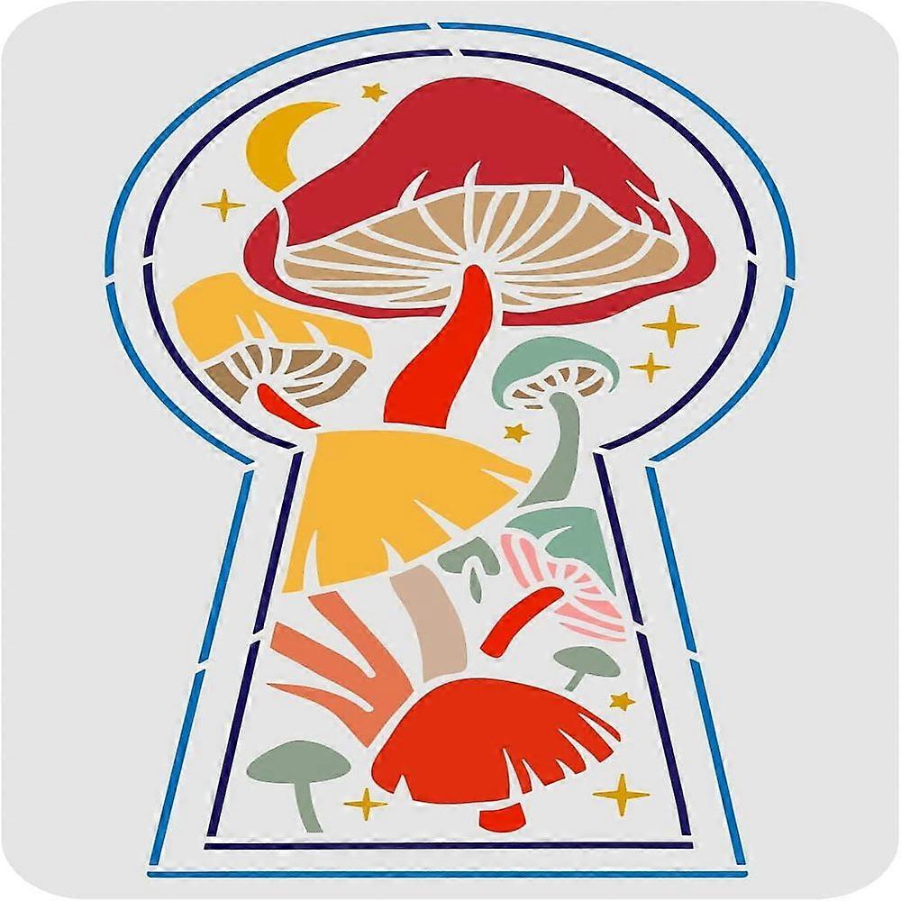 1pc Plastic Reusable Drawing Painting Stencils Templates for Painting on Fabric Tiles Floor Furniture Wood Rectangle Mushroom Pattern 297x210mm
