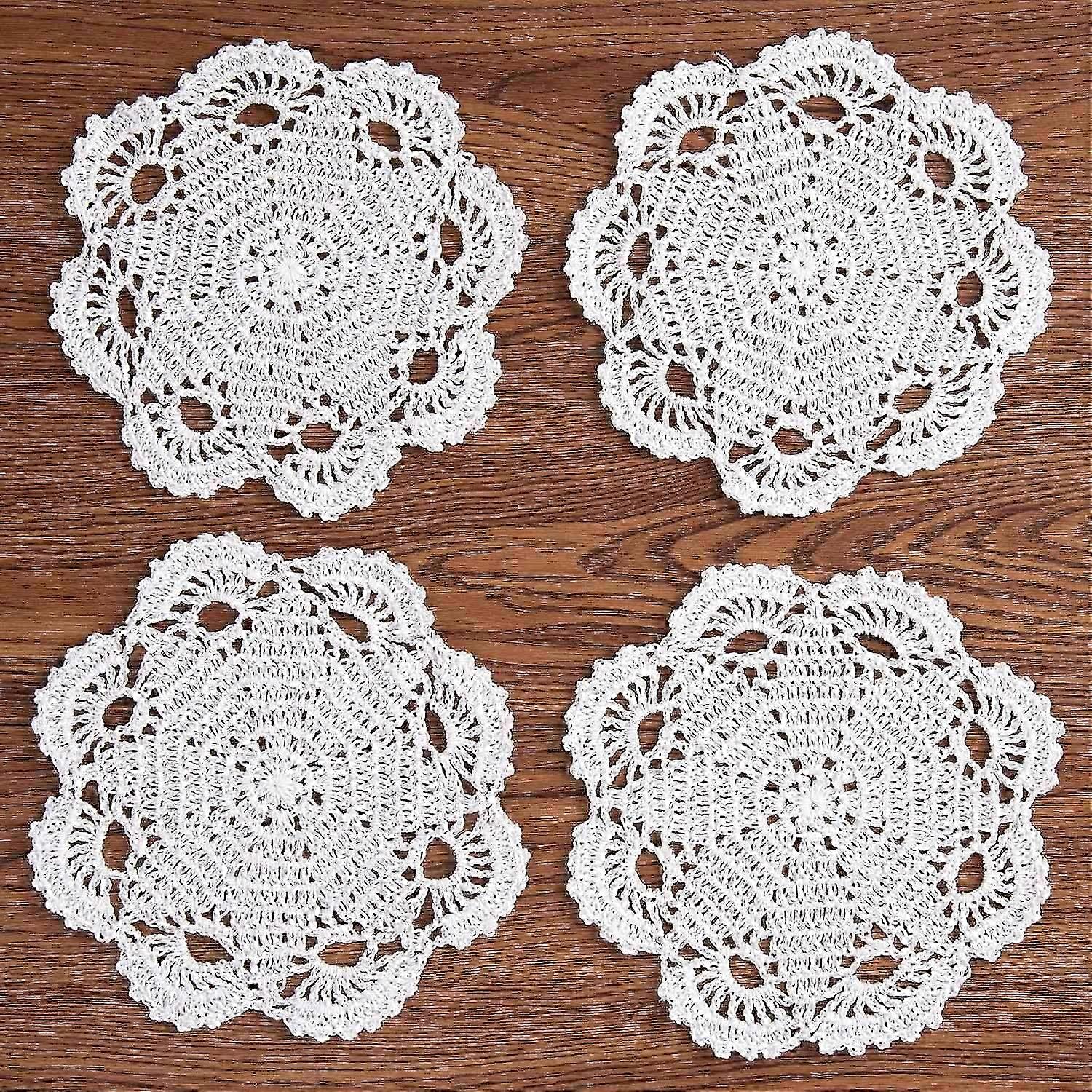 2024 Novo Handmade Cotton Crochet Doilies Lace Table Placemats Coasters, 8 polegadas 4 peças (branco)