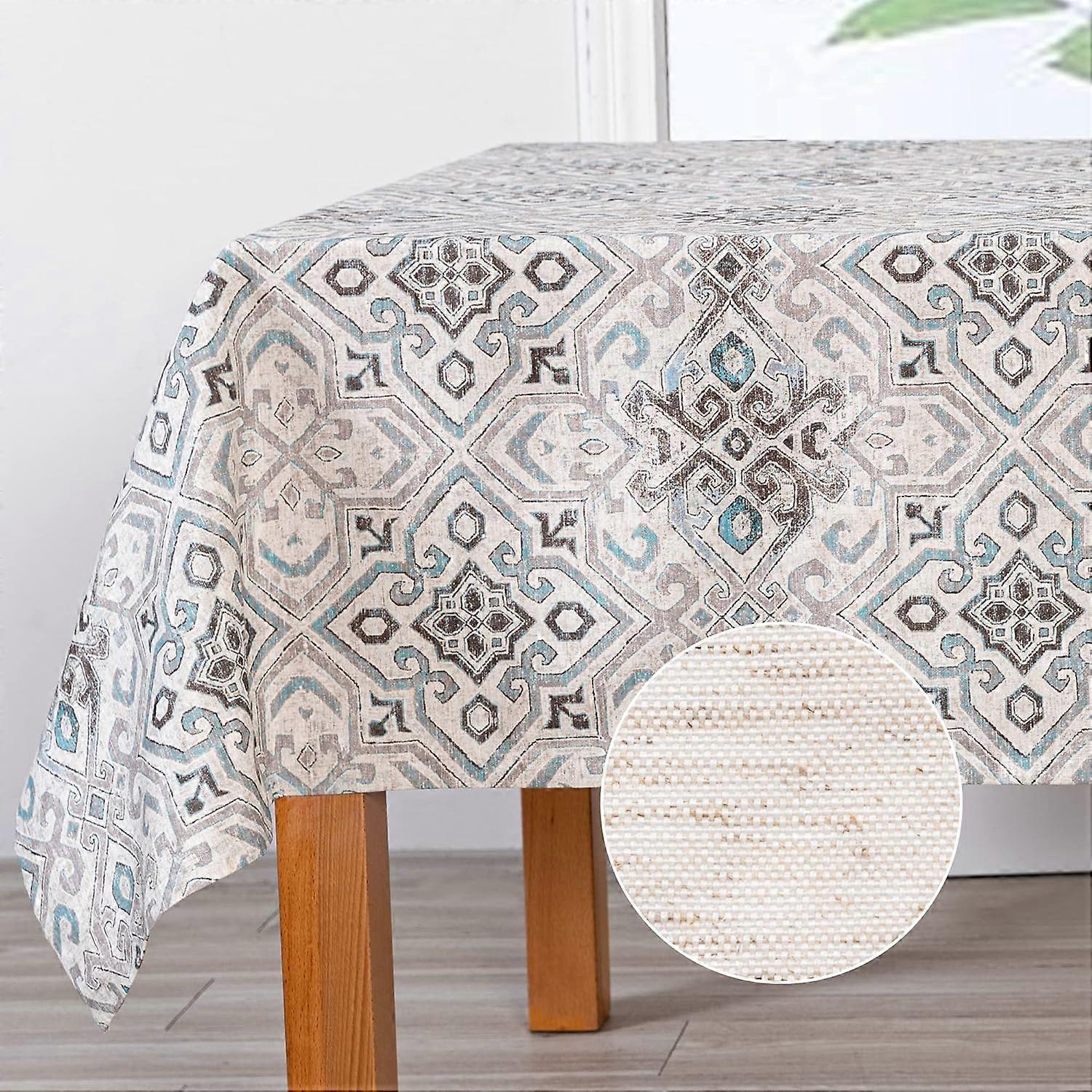 Rectangle Tablecloth 60x120 Inches -Linen Farmhouse Geometric Patterned Tablecloth Waterproof Decorative Washable Fabric Table Cloth for Kitchen Dinin