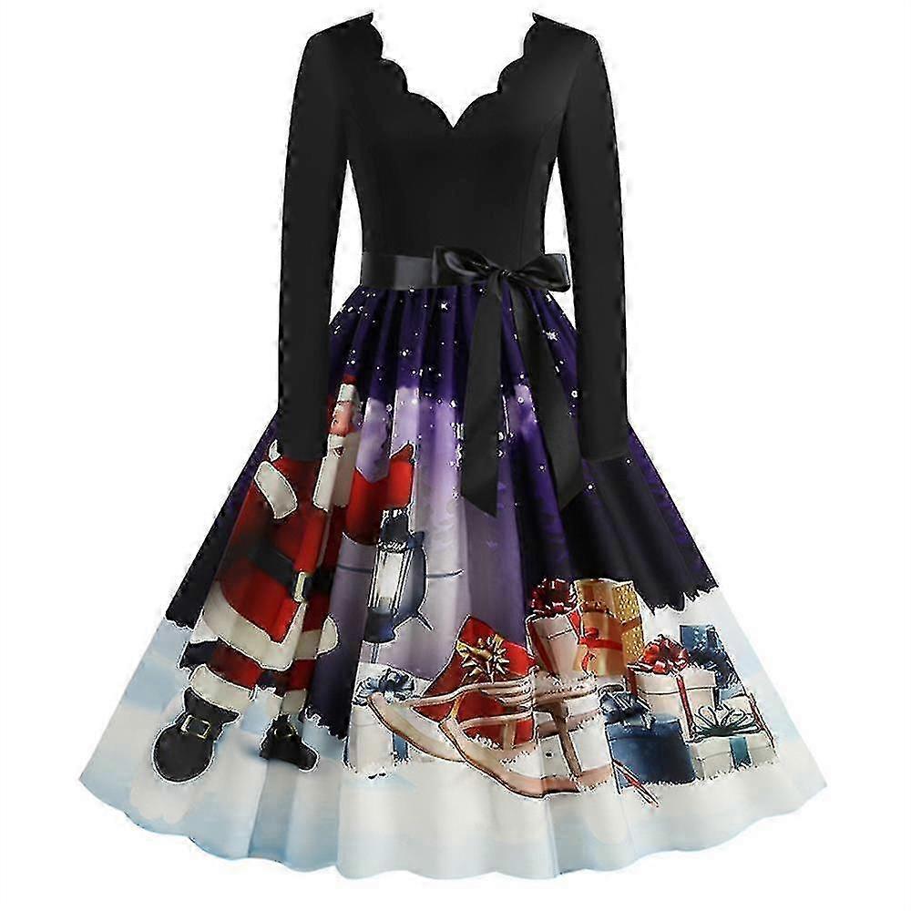 Christmas Womens Skater Swing Dress V-neck Xmas Party Dresses Gown - JA |  Fruugo QA