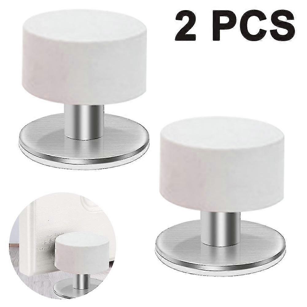 2pcs Self-adhesive Door Stoppers Robust Stainless Steel Rubber Stoppers Edition