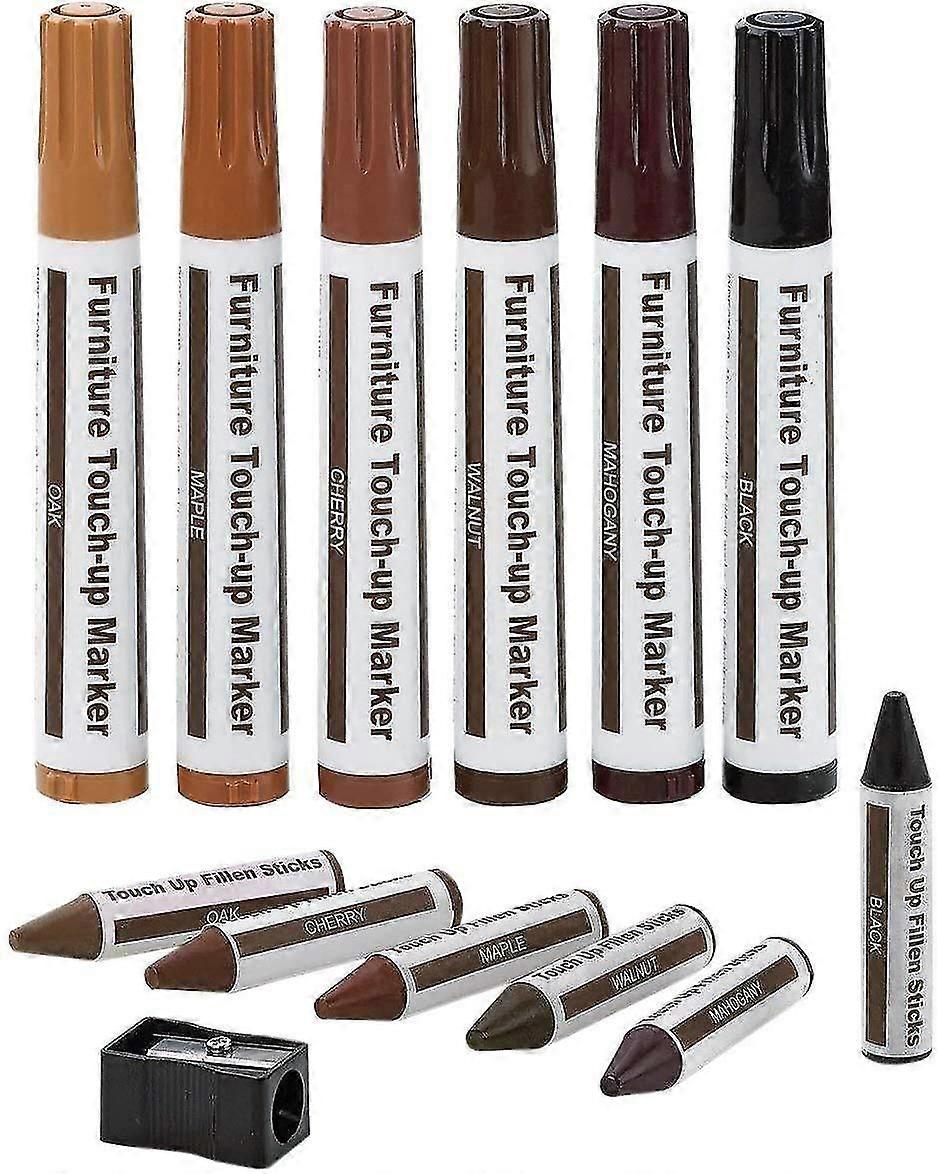 Furniture Repair Kit Wood Markers - Set Of 13 - Markers And Wax Sticks With Sharpener Kit, For Stains, Scratches