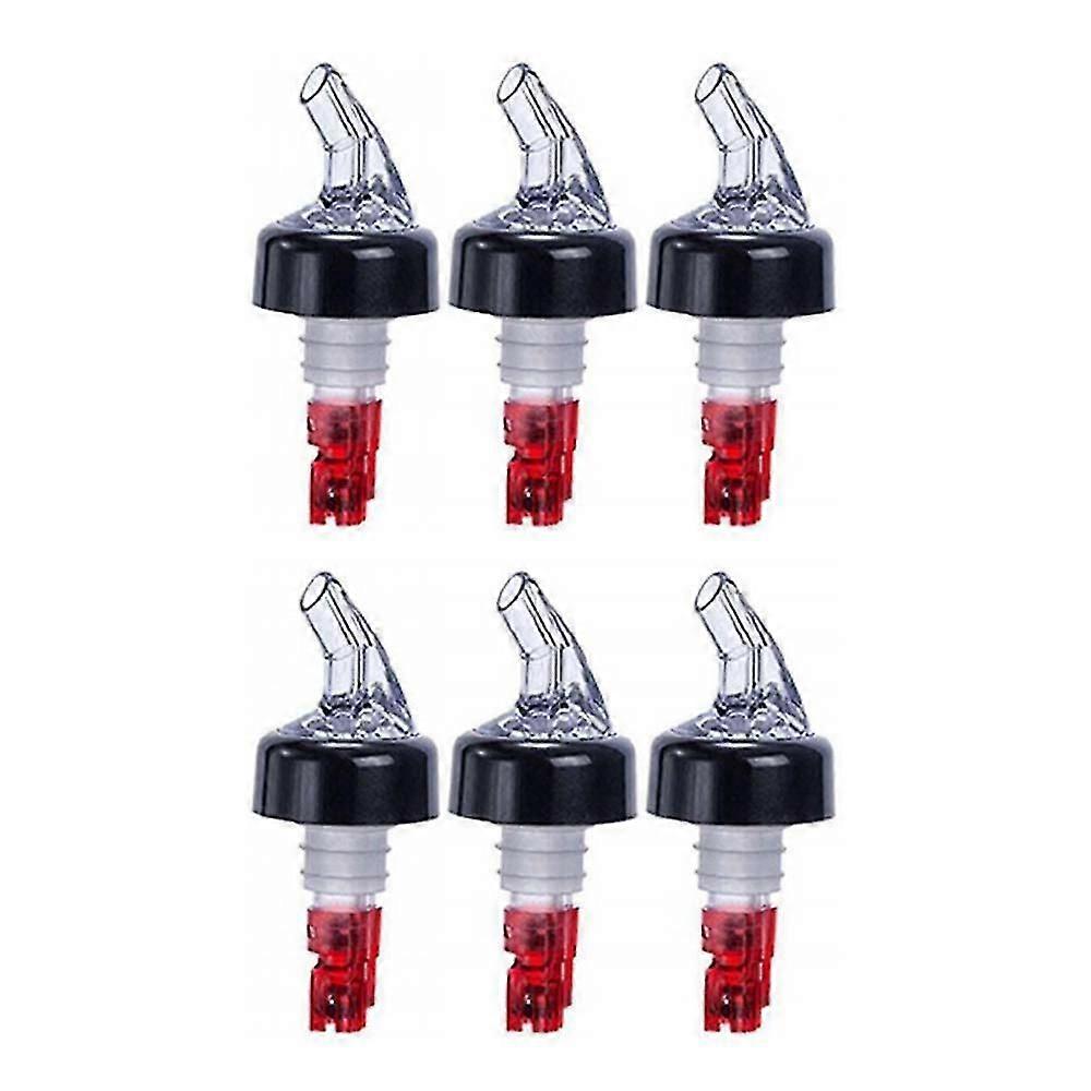 (pa Of 6) Measured Liquor Bottle Pourers, 1 Oz, Clear Spout Bottle Pourer With Red Tail And Bla Collar, Measured Pour Spouts,3780