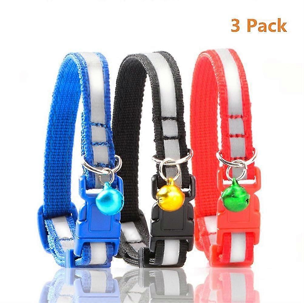 3pcs Reflective Collar With Bell, Solid Safe, Best Small Pet Collar, 7.48"-11.81" Adustable Design, Nylon Strip, Mixed Colors, Breakaway Col