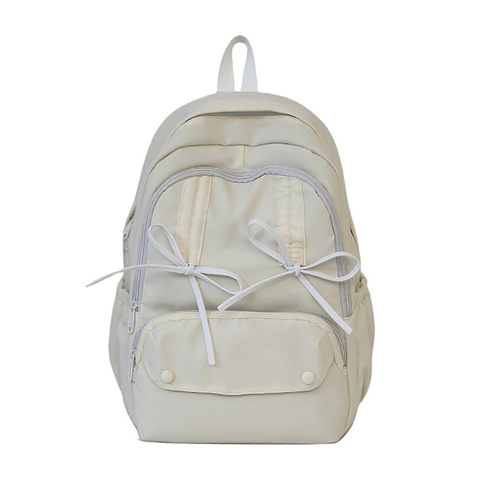 High School Student Backpack with Large Space and Unique Bows Detail Practical School Bag Rucksacks for Everyday Use  White