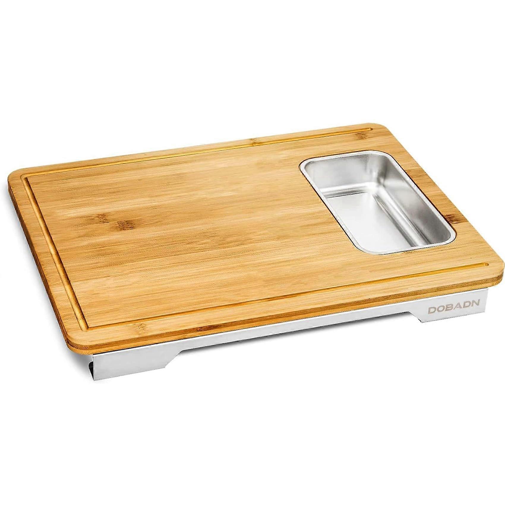 Bamboo Cutting Board With Container Non-Slip Meal Prep Board Storage Container