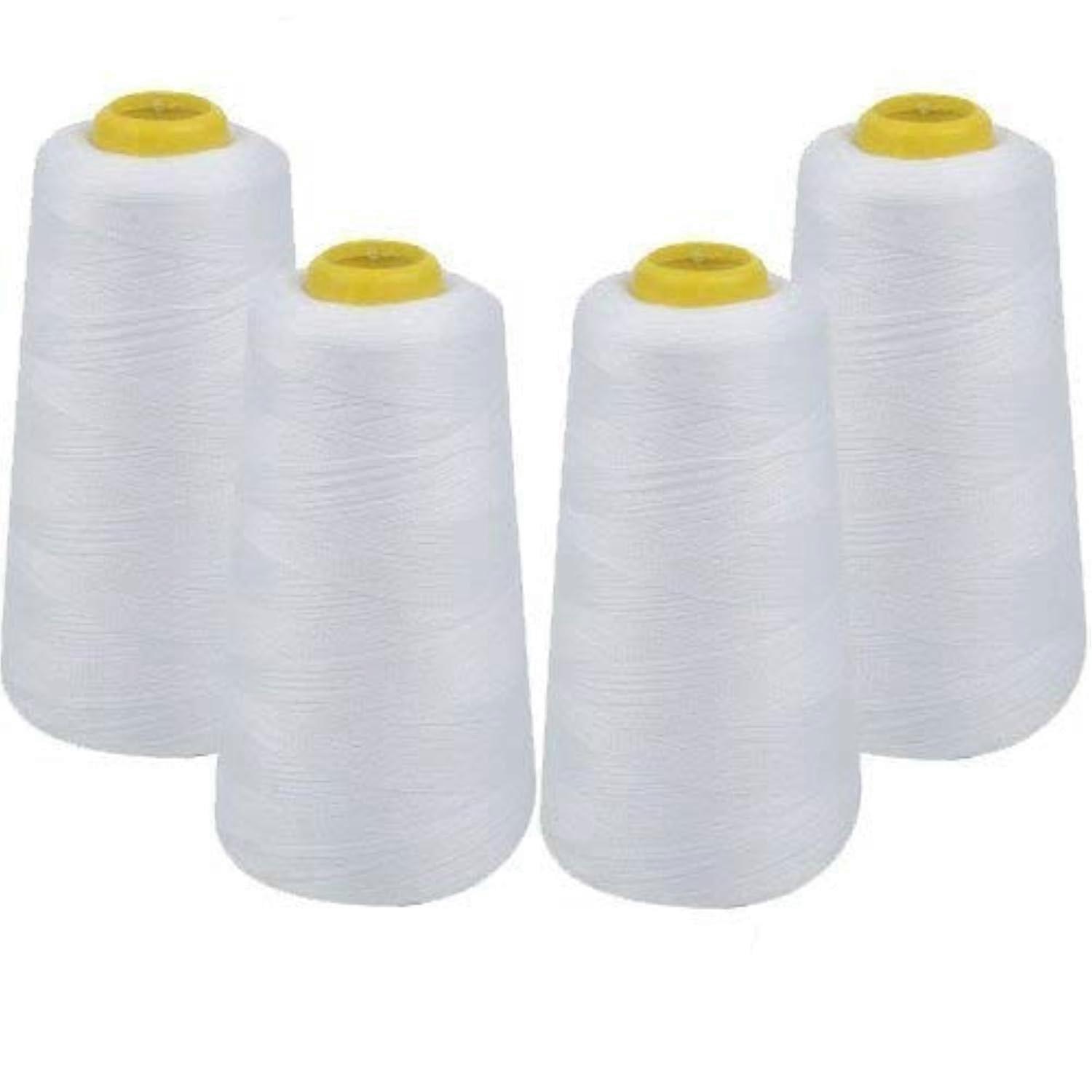 6000 Yard White Polyester Cone Thread - 4 Packs of All-Purpose Sewing Yarn for Crafting and Quilting