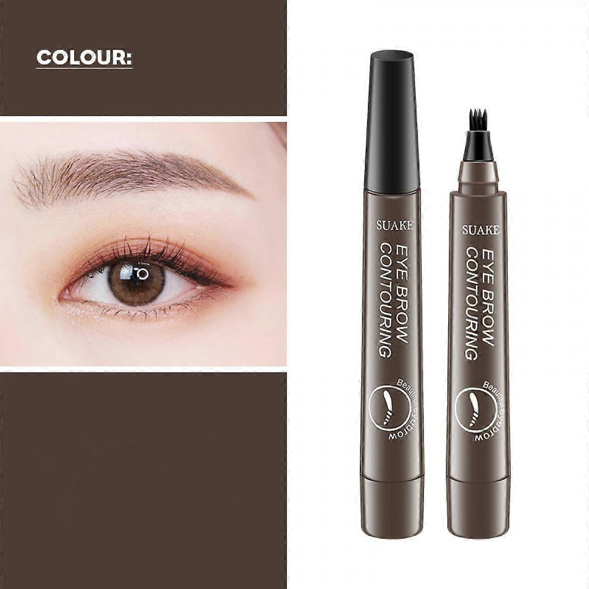 SQCLV 4 Point Eyebrow Pen, Micro Ink Brow Pen Waterproof Eyebrow Pencil with Micro-Fork Tips for Daily Natural Eye Brown Makeup,Gray Brown