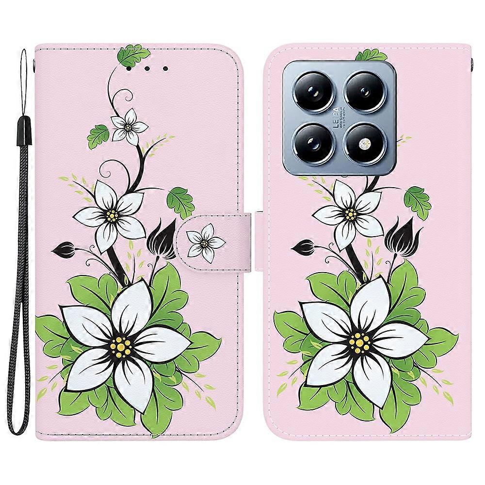 For Xiaomi 14T Pro Wallet Phone Case Anti-Drop Leather Flip Cover Pattern Printing-Lily