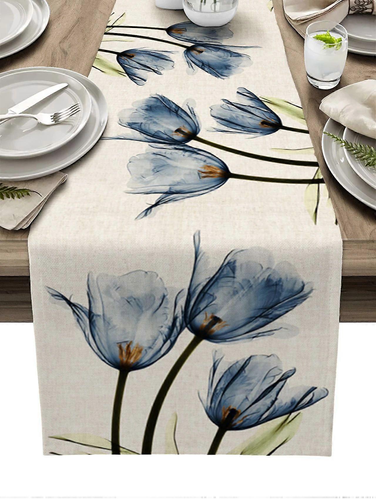 Fashion Runner Linen Table Runner Odorless Boho Table Runner Country Style Summer Table Runner for Dining Room Party Holiday, 33x183cm (Blau)