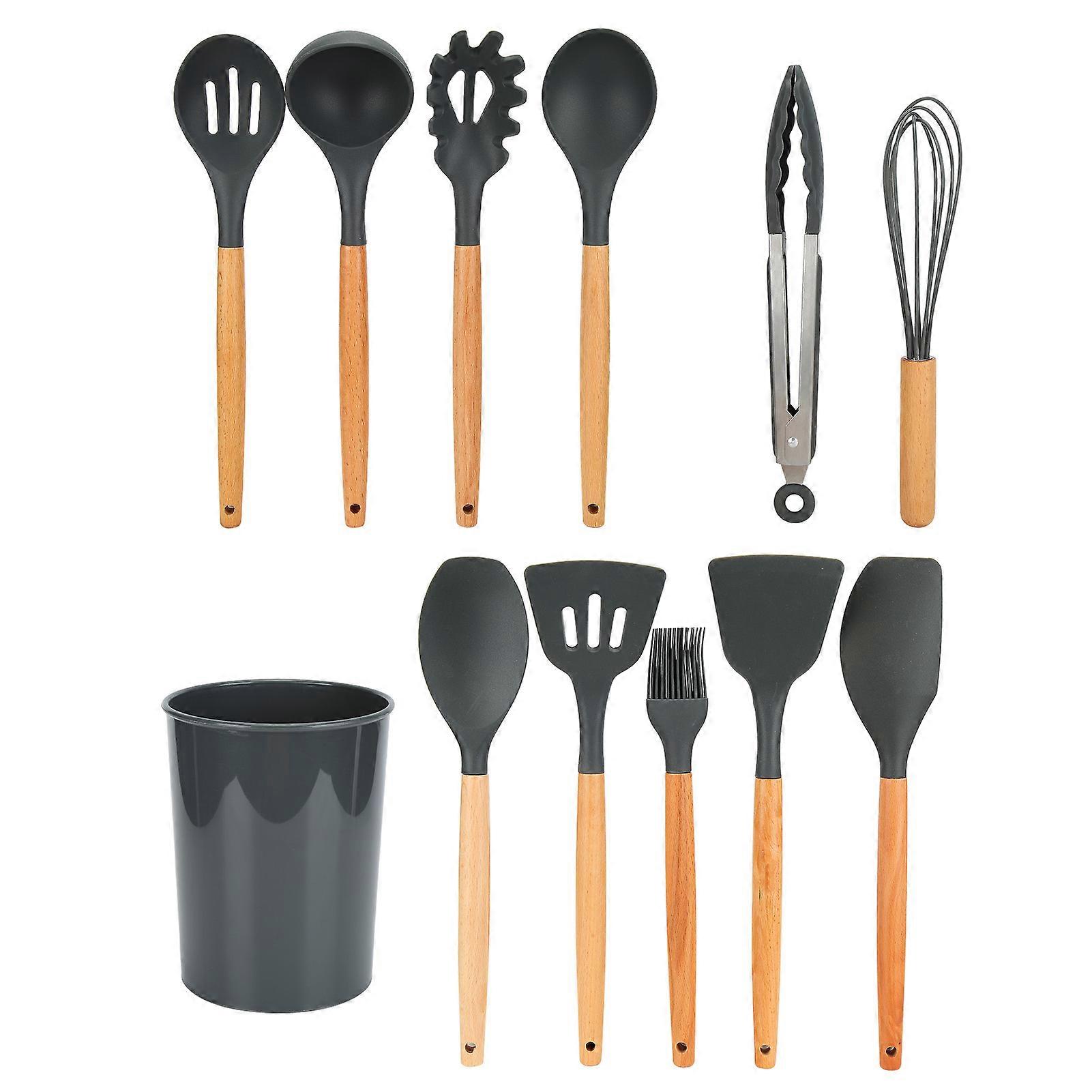 Cooking Utensil with Wooden Handle Silicone Cooking Tool for Home Kitchen