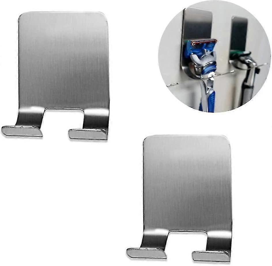 Holder Hooks, 2 Pieces Shaver Holders Self-adhesive Multi-purpose Hooks, Waterproof Bathroom Hooks, Stainless Steel Adhesive Hooks Towel Hooks Without