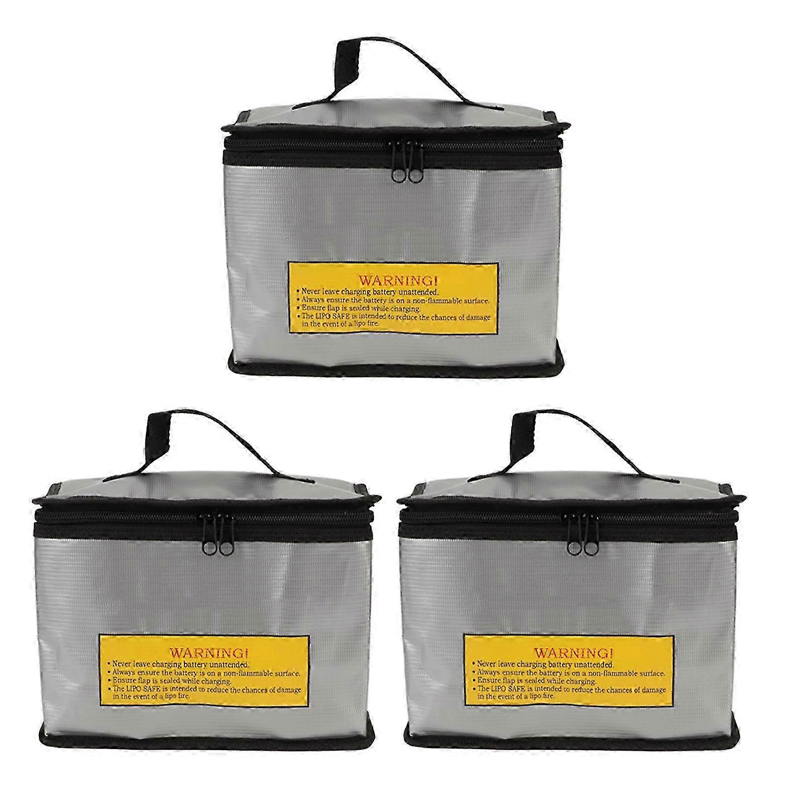 3Pcs Lipo Battery Safe Bag Fireproof Explosionproof Large Capacity Storage with Zipper