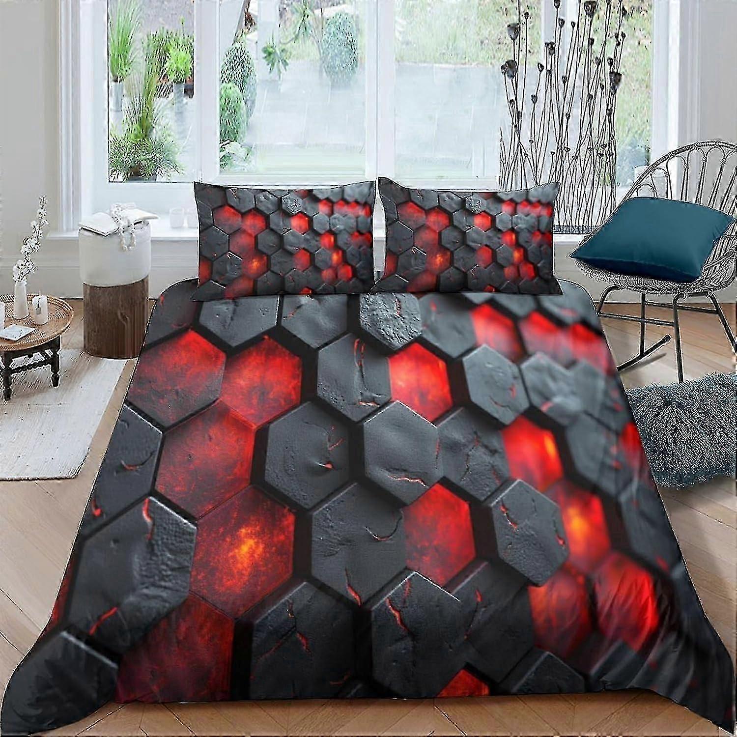 o3695 Lençóis de Cama Honeycomb Neon Capas de Edredom Capa de Colcha para Adolescentes e Adultos Impressão 3D Hexágono Glitter com Fronhas com Zíper C