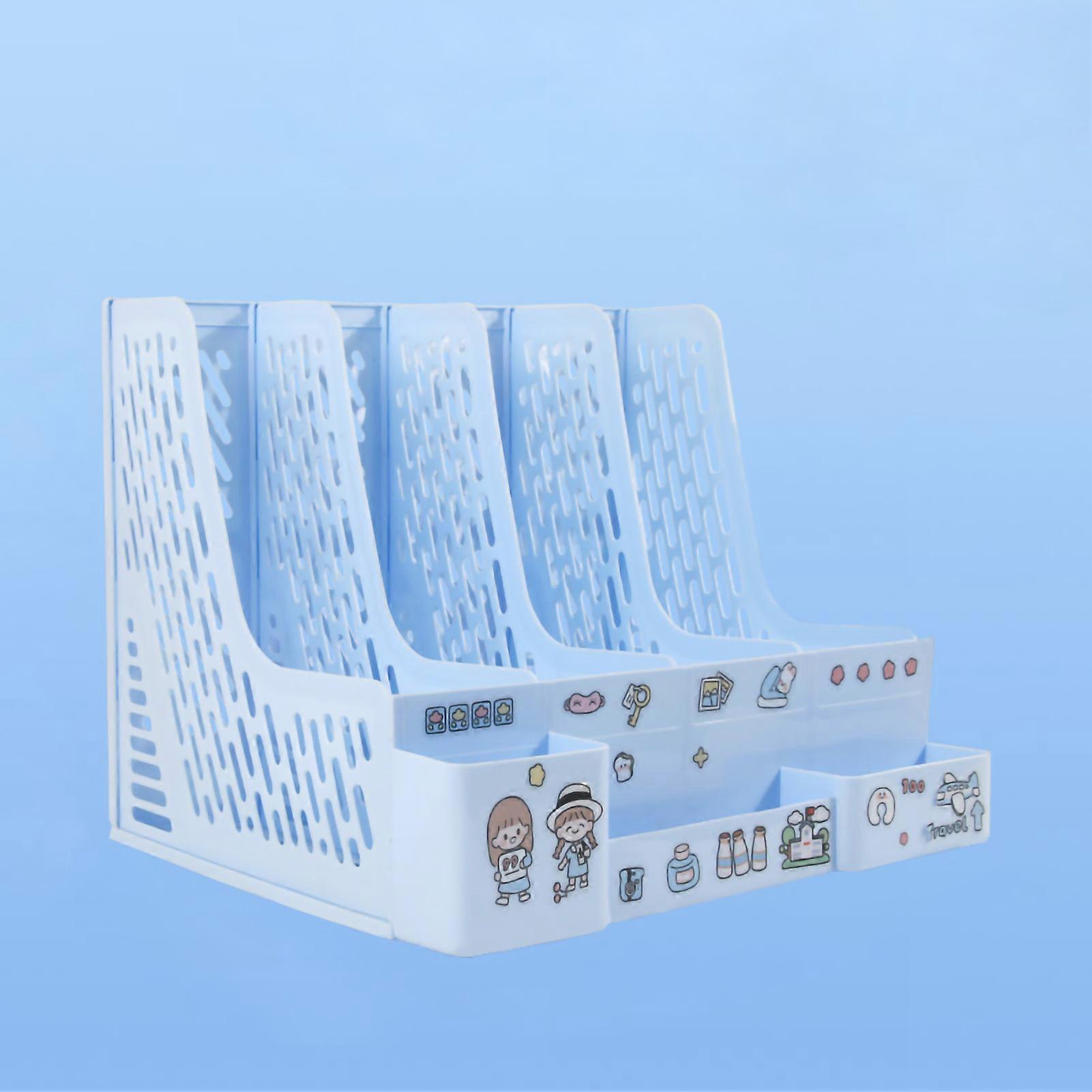 Desk File Organizer 4 Compartments Color Desktop File Storage Student Book Vertical Bookshelf Rack