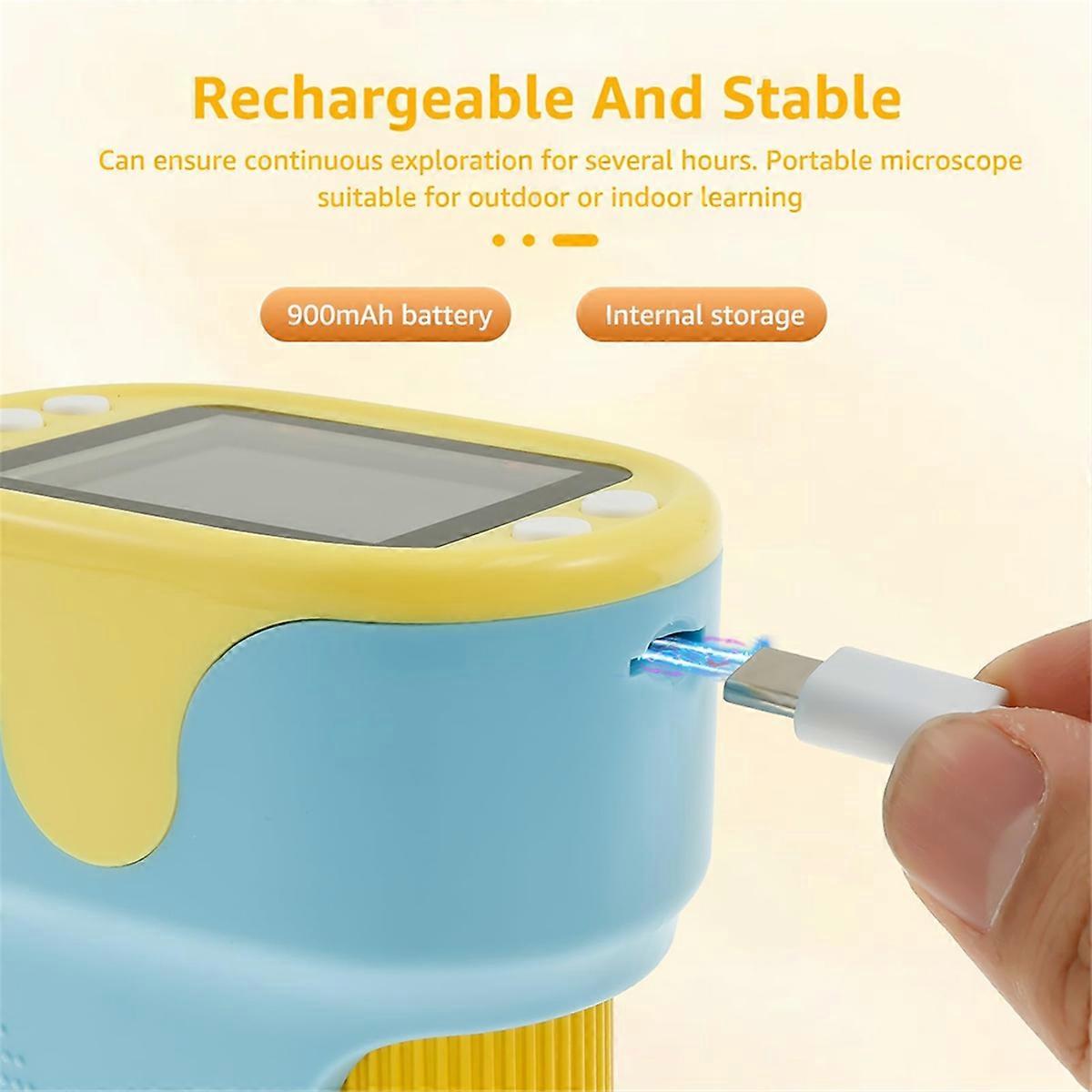 1000X Microscope for Kids, Mini Pocket Handheld Kid Microscope with 2.0Inch Screen & Slides Kit, Min