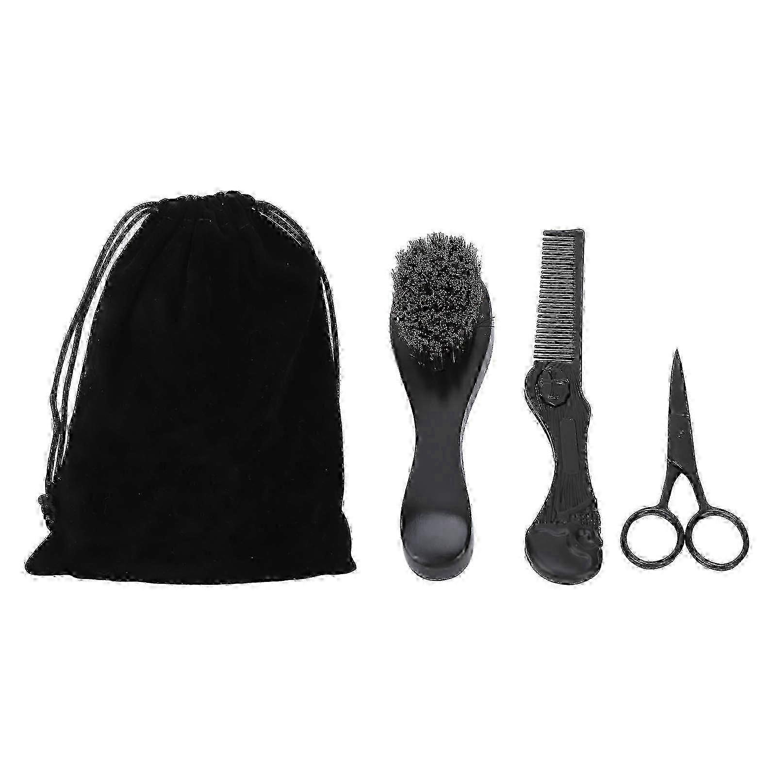 Beard Kit Folding Comb Small Scissors Beard Brush Beard Modeling Set with Storage Bag for Beard Grooming Trimming