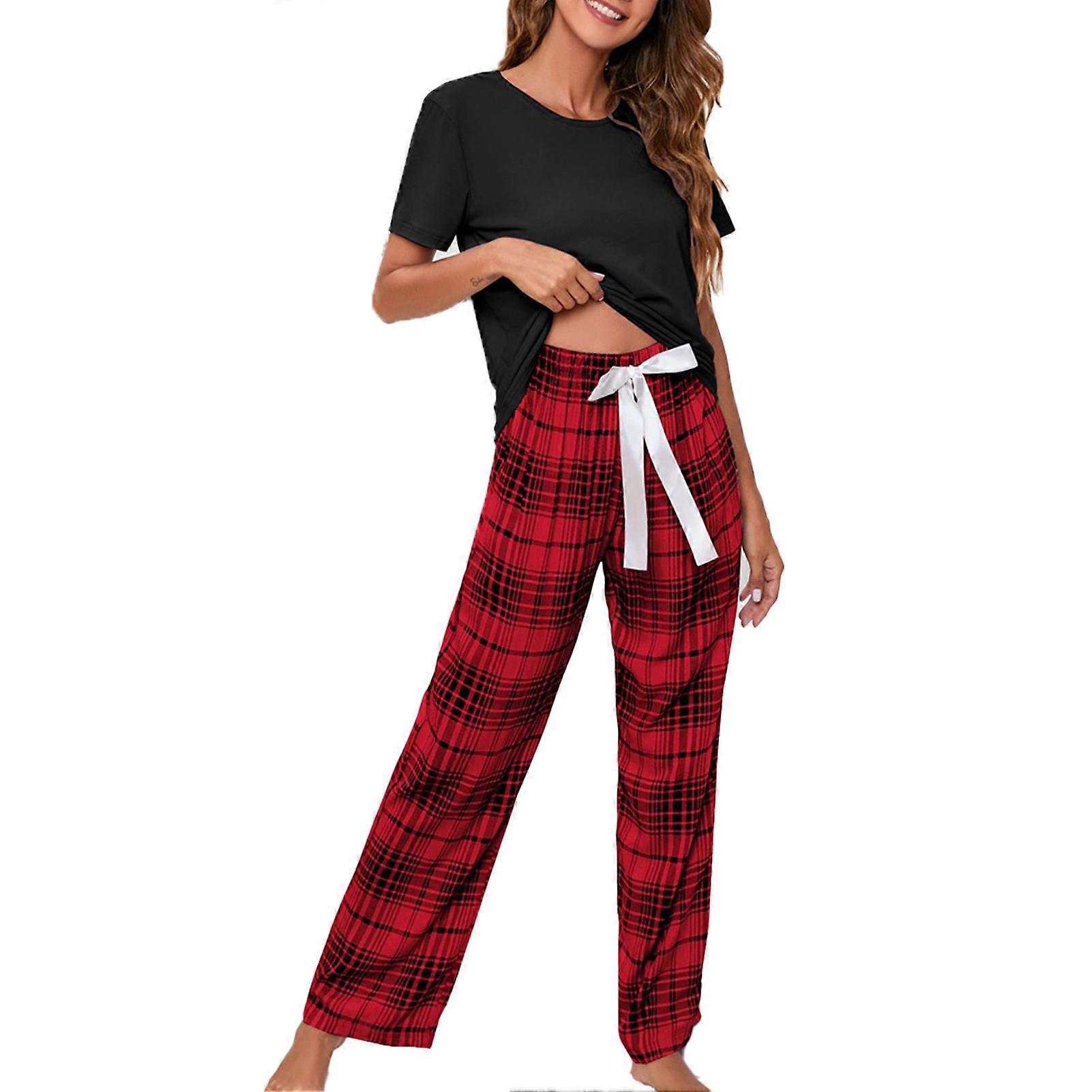 Női rövid ujjú pizsama készlet húzózsinór záródású nadrág pulóver felső 2 db nappali ruha készlet