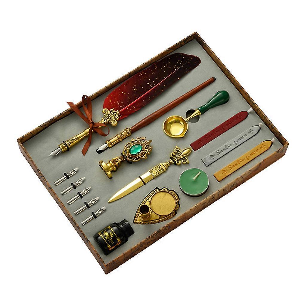 Vintage Kalligraphie Stift Halter Wachs Set Holz Dip Stift Kit enthalten 5 Stiftspitzen für ideal für Kinder Schüler Erwachsene Schreiben Wein Rot