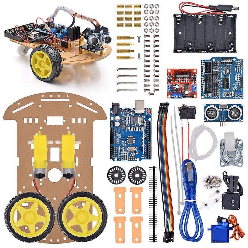 Smart Robot Car Chassis Kit Speed Encoder Battery Box 2WD Ultrasonic Module with Tutorial CD Science Coding Building Electronic Kit
