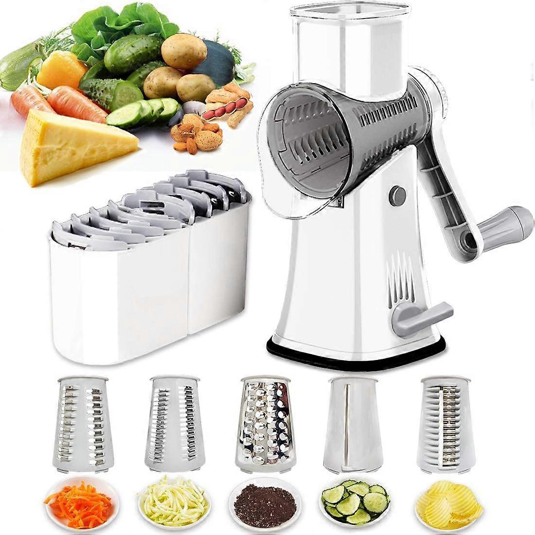 5-In-1 Rotary Cheese Grater Shredder Mandoline Vegetable Julienne Slicer Waffle Cutter Nut Chopper All-In-One Kitchen Tool