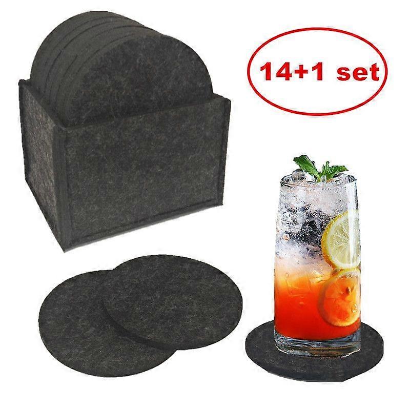 14 PCS Felt Coasters with Storage Box Water-absorbing Table Pad Set Thickening Non-woven Fabric Heat Insulation Non-Slip Round Mat