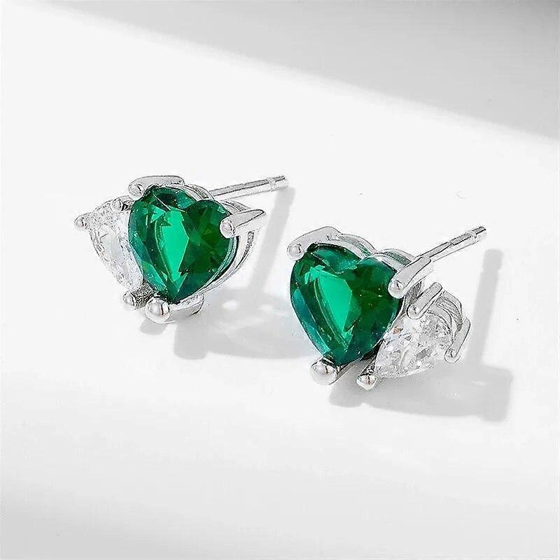 Clasic Autentic 925 Argint Sterling Verde Inimă Zircon Cercei Stud pentru Femei Cercei de Nuntă Bijuterii din argint
