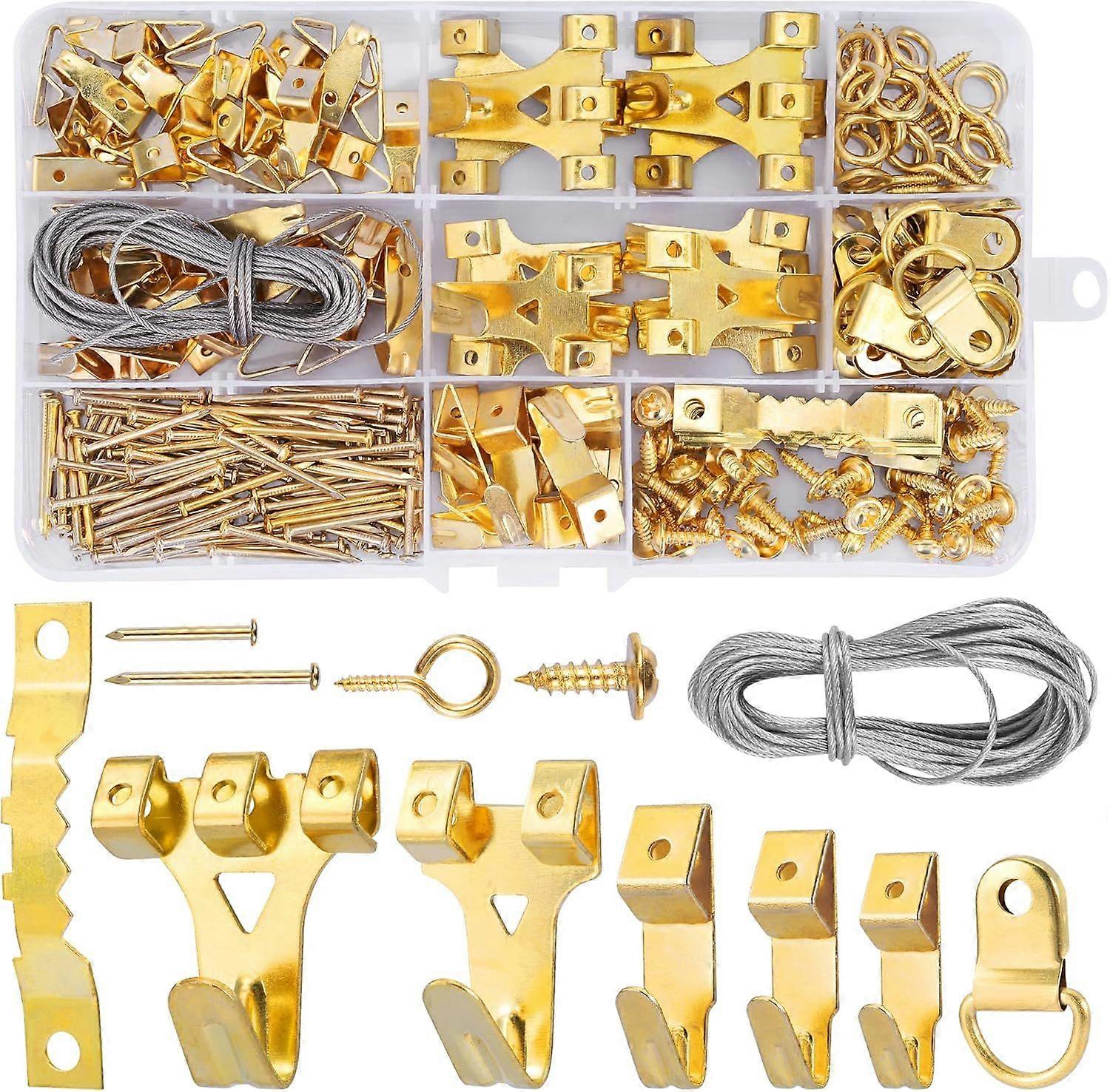 Picture Hanging Kit, 250PCS, with Hooks, Nails, D-Rings, and Cable