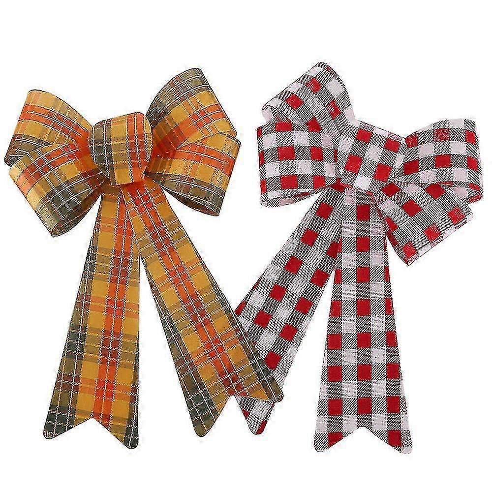 2pcs Plaid Bow For Christmas Tree Crafts Diy Decoration
