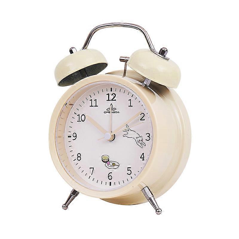 Student Cute Style Bell Alarm Clock Bedside Mute Clock With Light Specification: Y36 4 Inch (Beige)