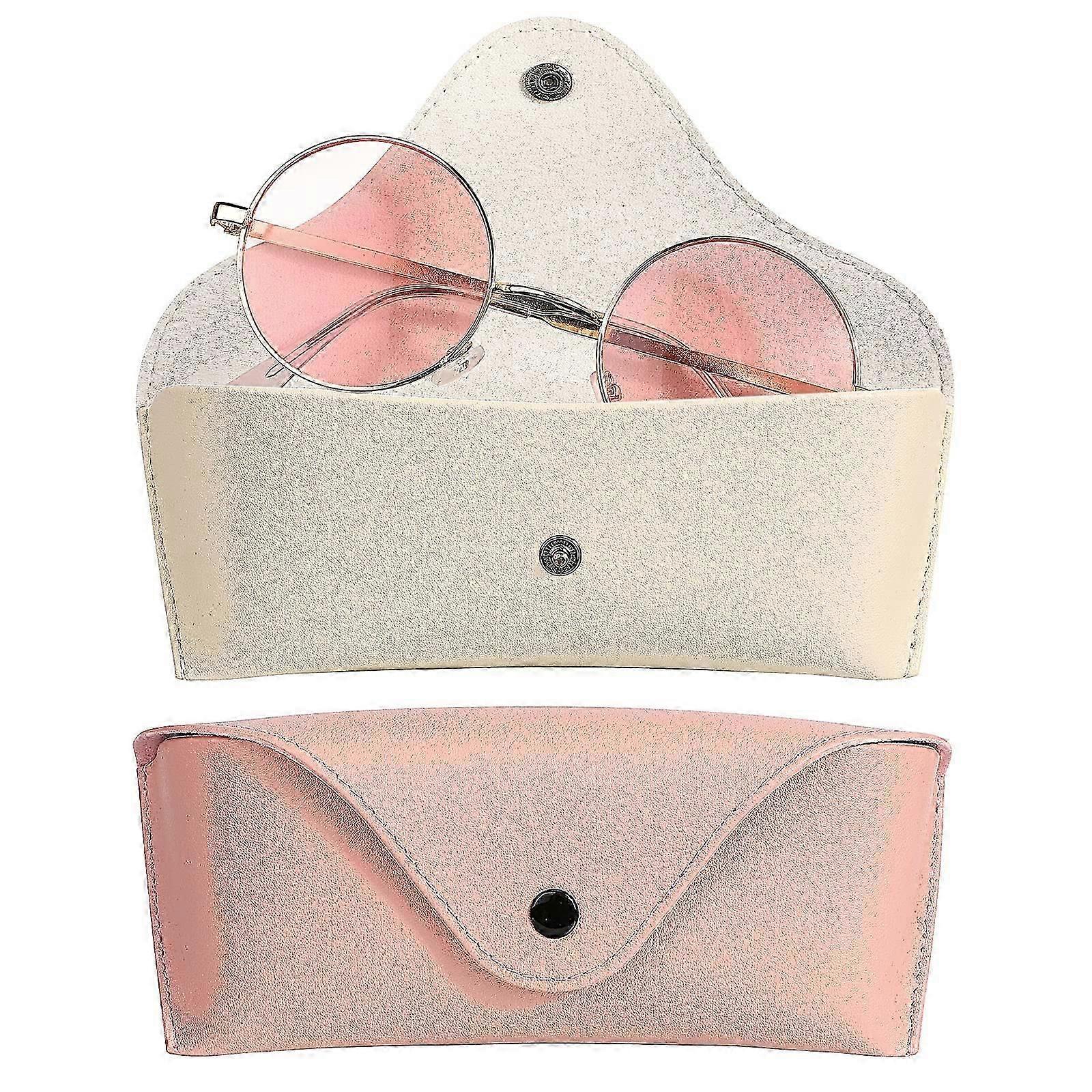 Leder-Brillenetui 2er-Pack, tragbare Reise-Einschubtasche mit weicher Sonnenbrille (Rosa)