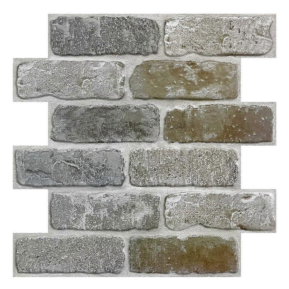 3D Rustic Faux Brick Wall Panels – 10pcs Mixed Brown & Grey Peelable PVC Tile Stickers for Kitchen & Living Room – 30x30cm