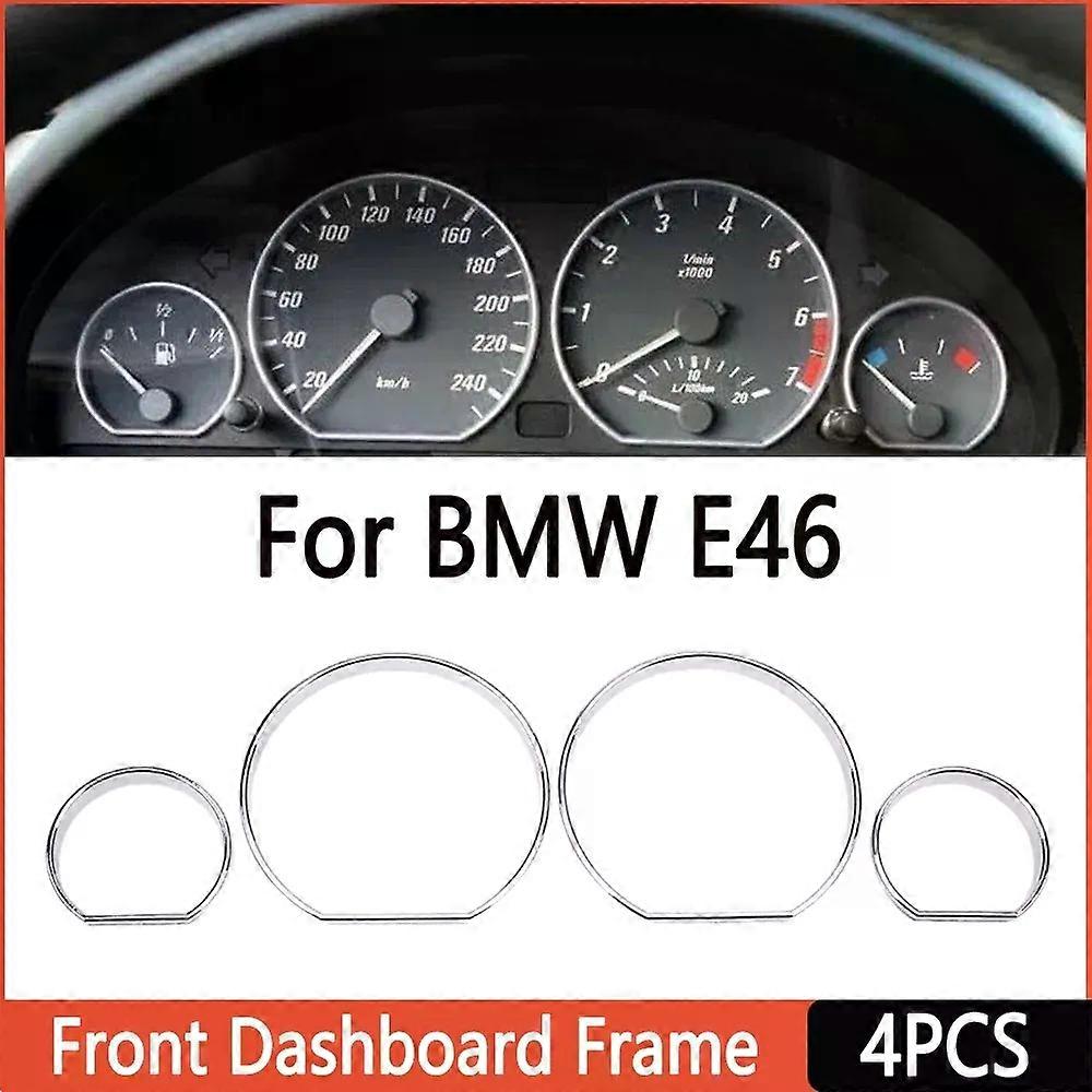 4PCS compatible for  B-M-W E46 Accessories Chrome Gauge Dash Dial Rings Bezel Trim Speedometer AC Dashboard Decoration Car Styling Cover