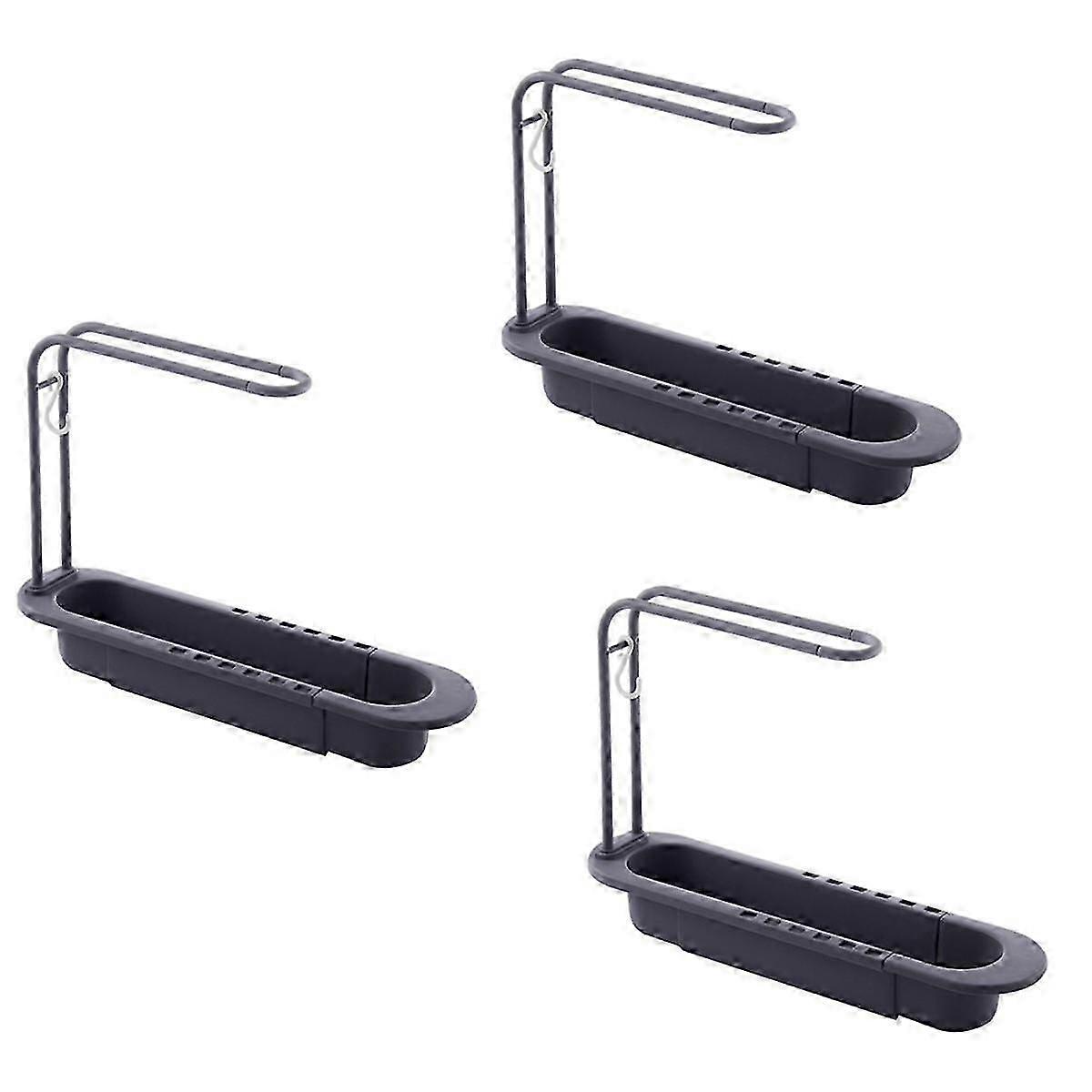 Telescopic Rack, Drain Rack, Sink Storage Rack, Soap Sponge Towel Rack, Kitchen Storage Basket Accessories Gray